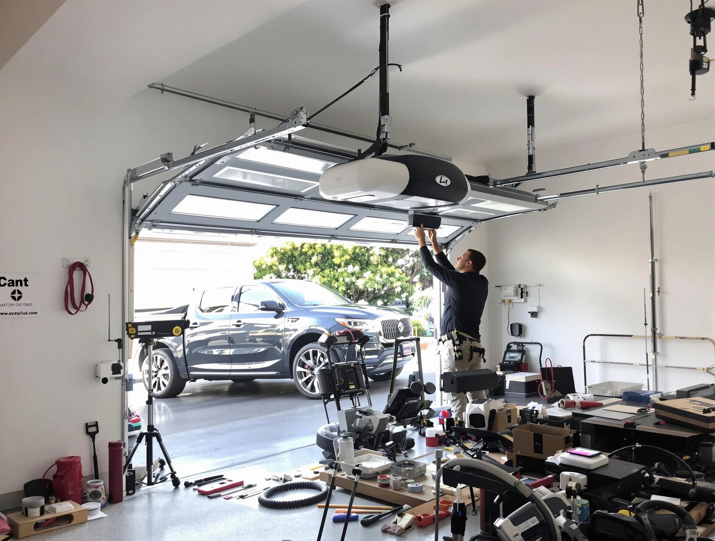 Blanchard Garage Door Repair specialist installing smart garage door opener system in Blanchard home