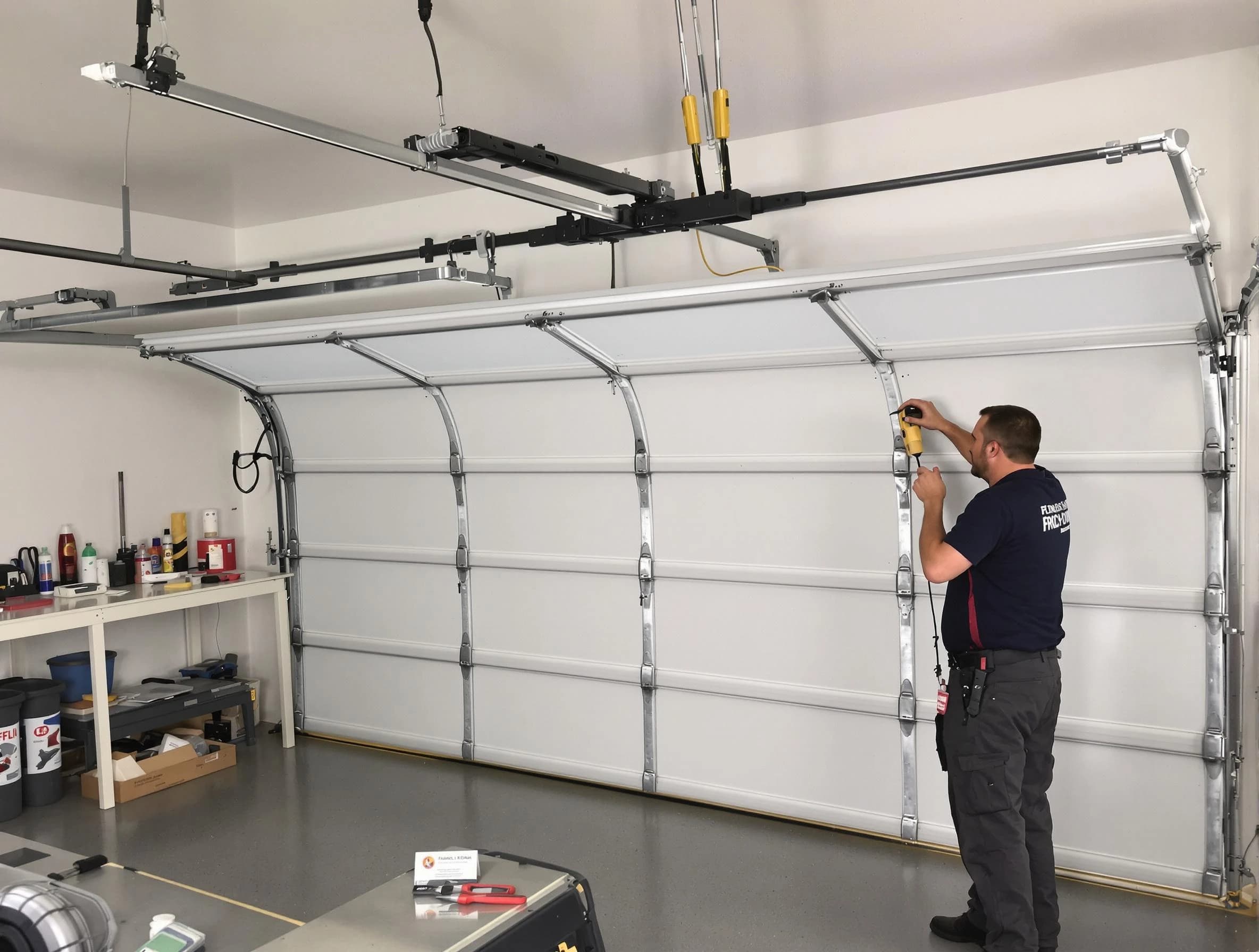 Blanchard Garage Door Repair certified technician performing overhead door system repair in Blanchard