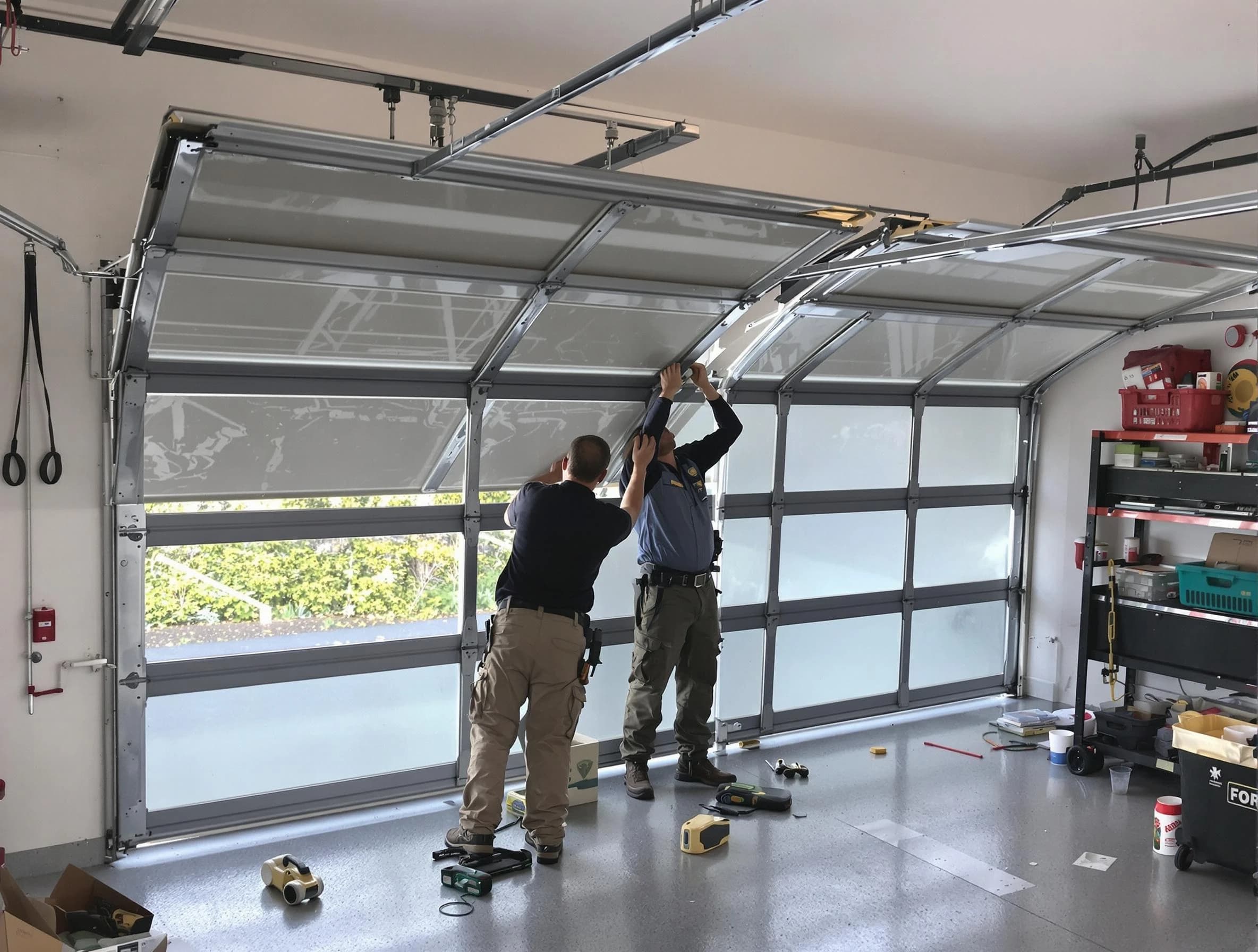 Blanchard Garage Door Repair expert performing precise panel replacement on Blanchard garage door