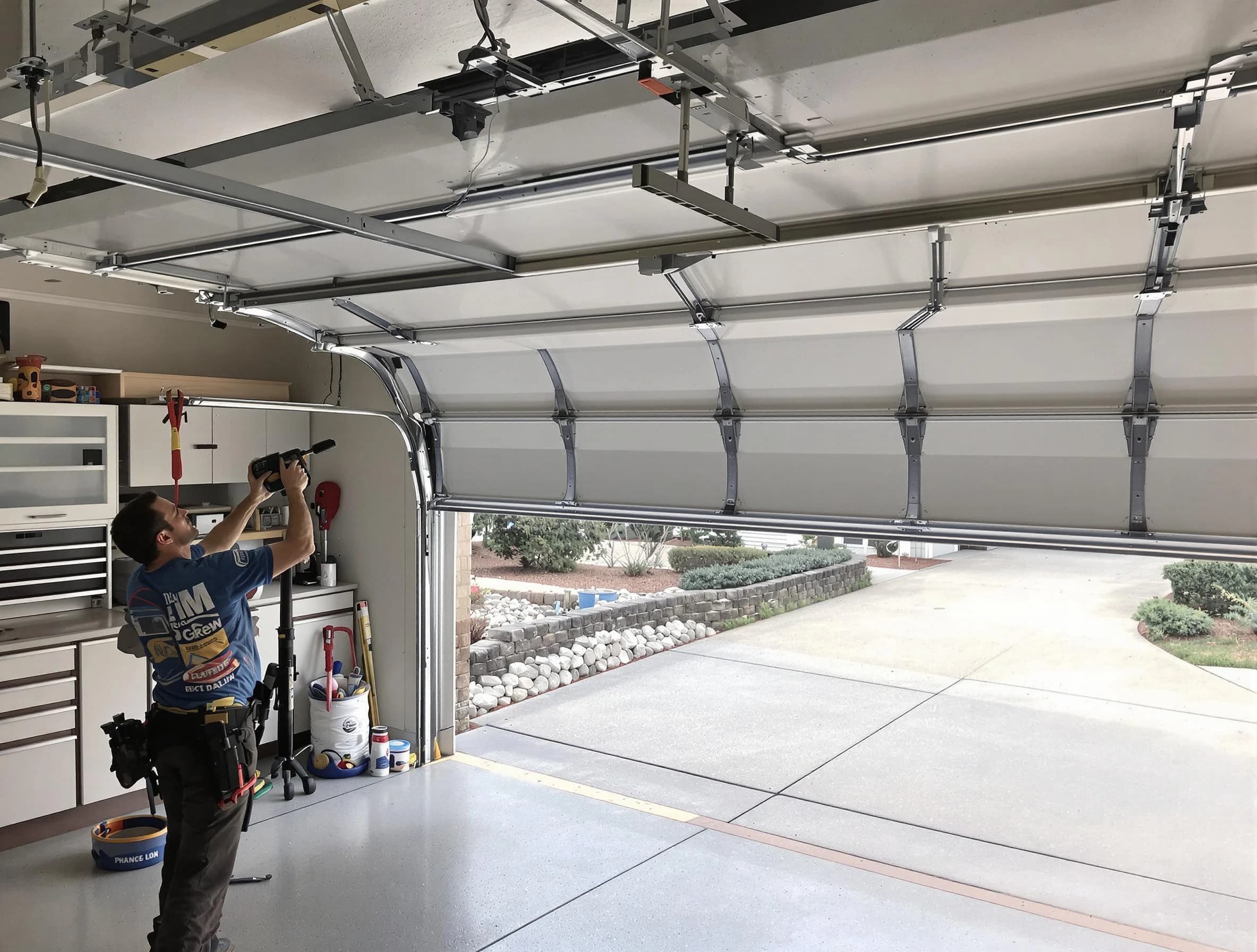 Garage door track repair service by Blanchard Garage Door Repair in Blanchard