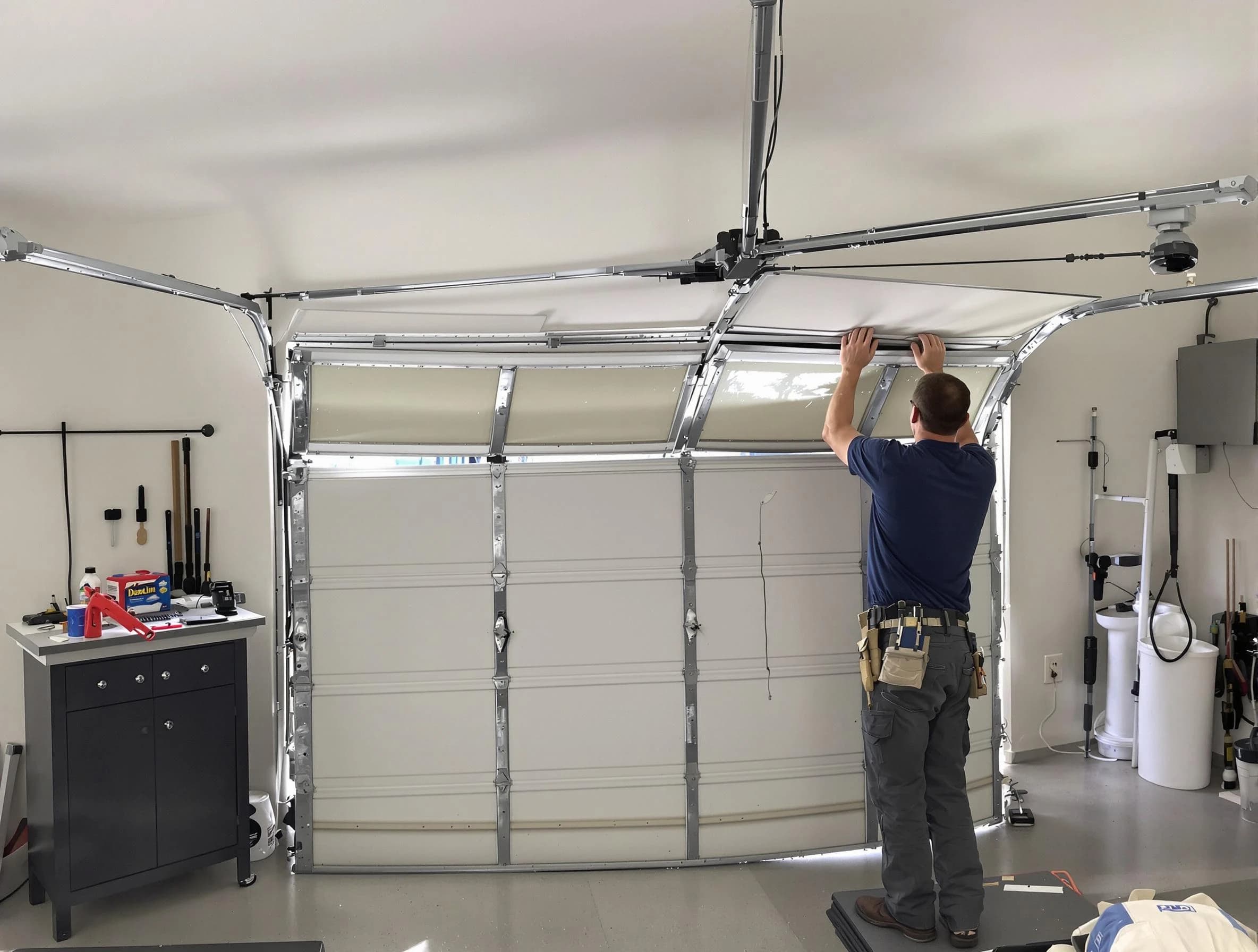 Blanchard Garage Door Repair specialist performing precise section replacement on Blanchard garage door
