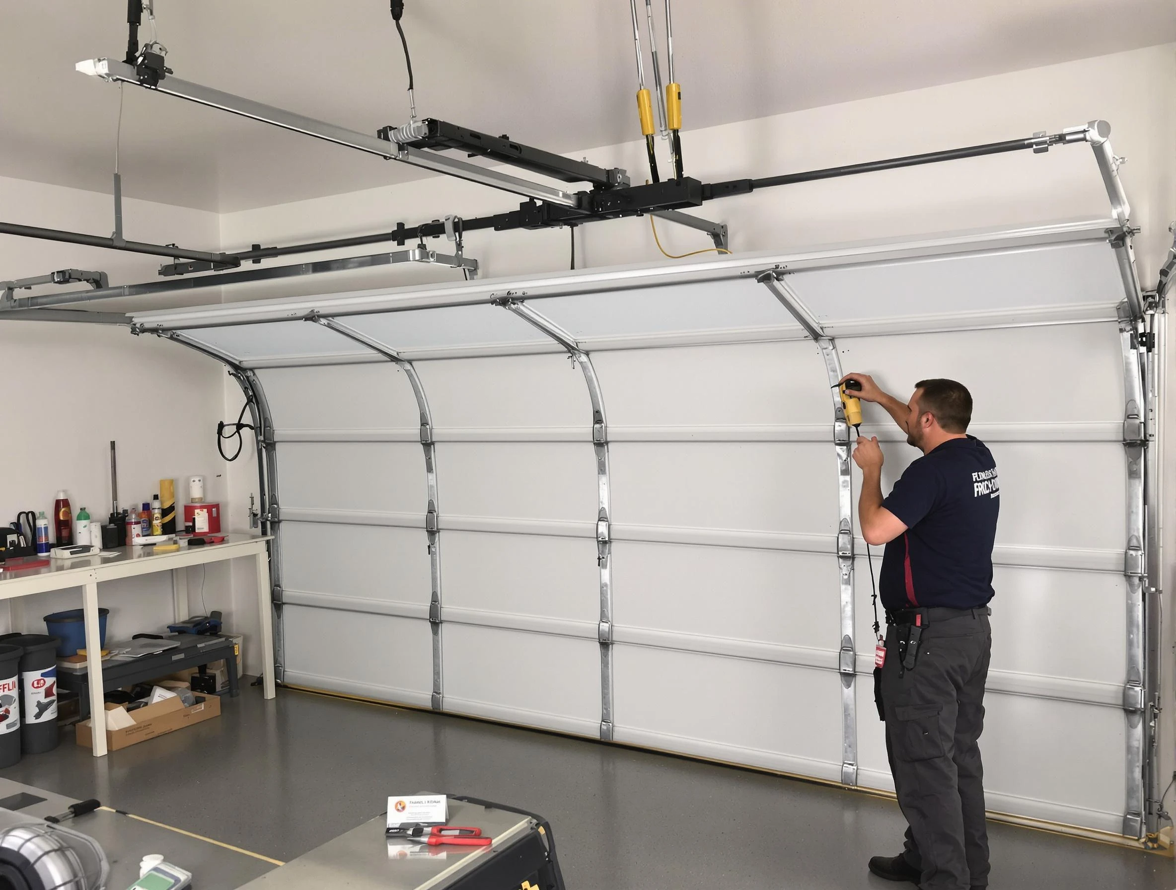 Blanchard Garage Door Repair certified technician performing overhead door system repair in Blanchard