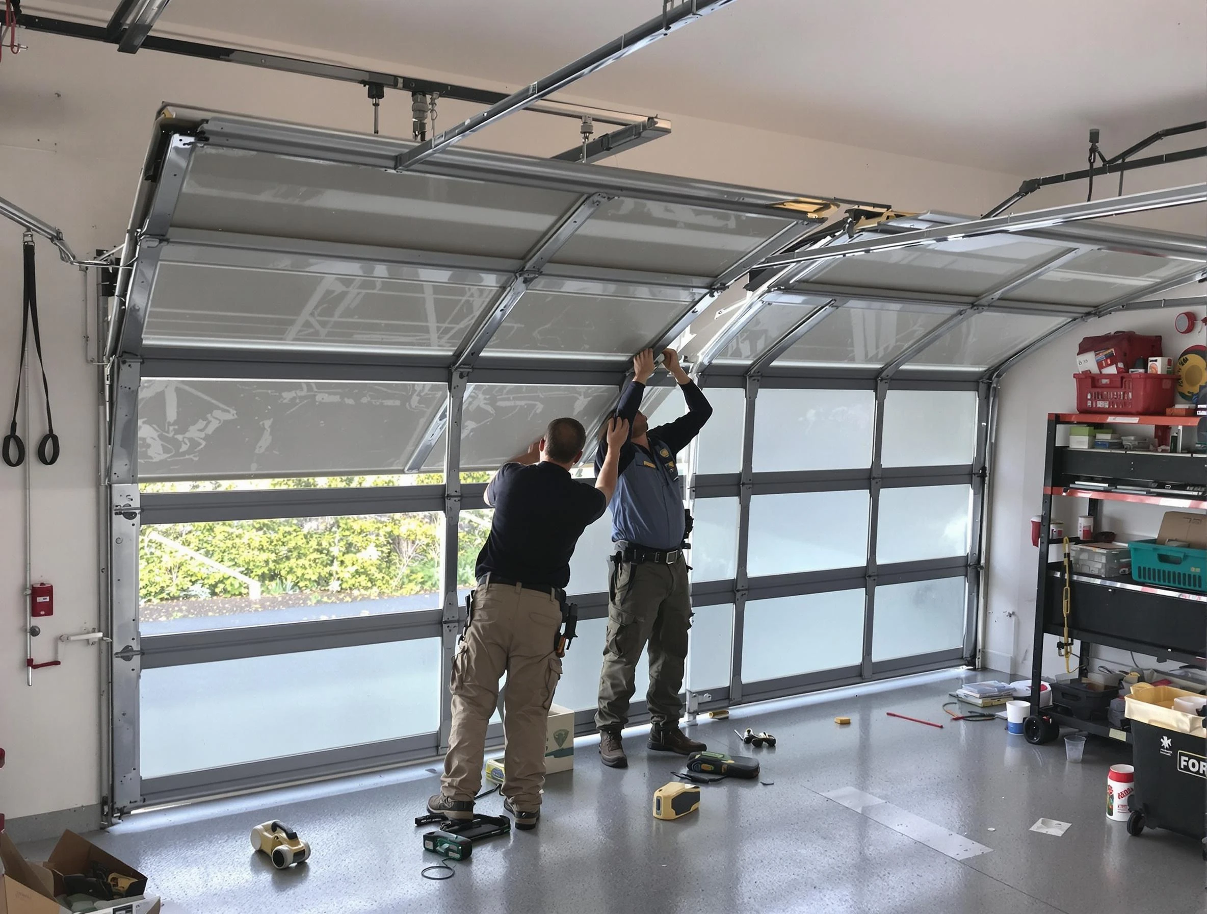 Blanchard Garage Door Repair expert performing precise panel replacement on Blanchard garage door