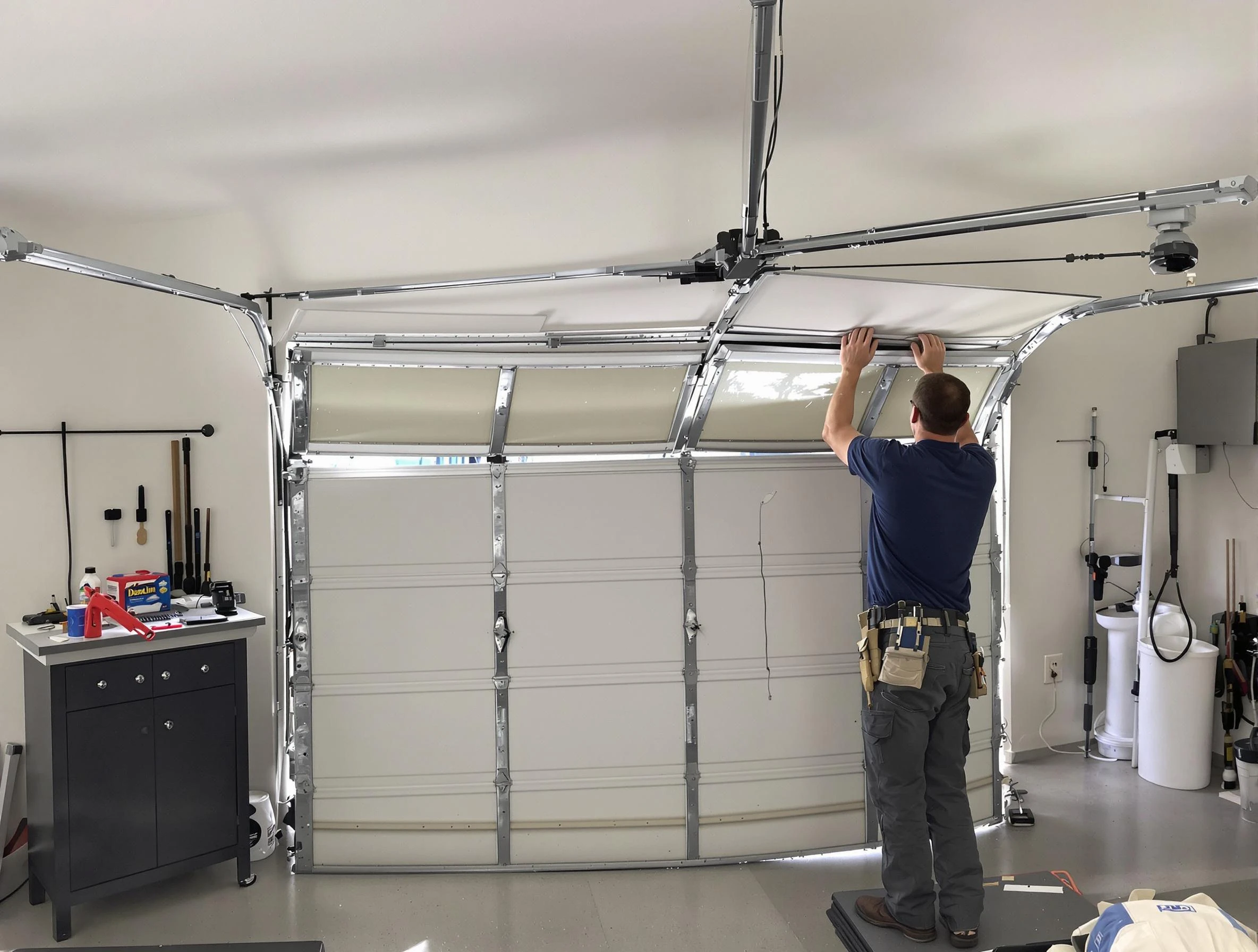 Blanchard Garage Door Repair specialist performing precise section replacement on Blanchard garage door