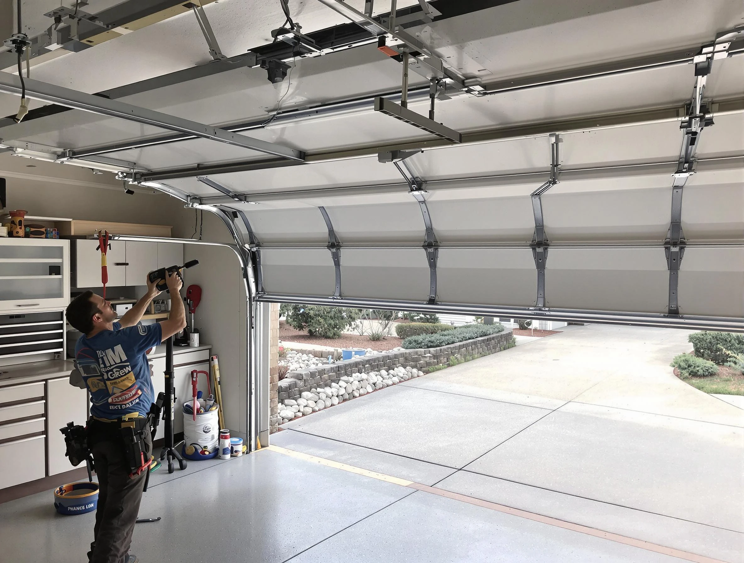 Garage door track repair service by Blanchard Garage Door Repair in Blanchard